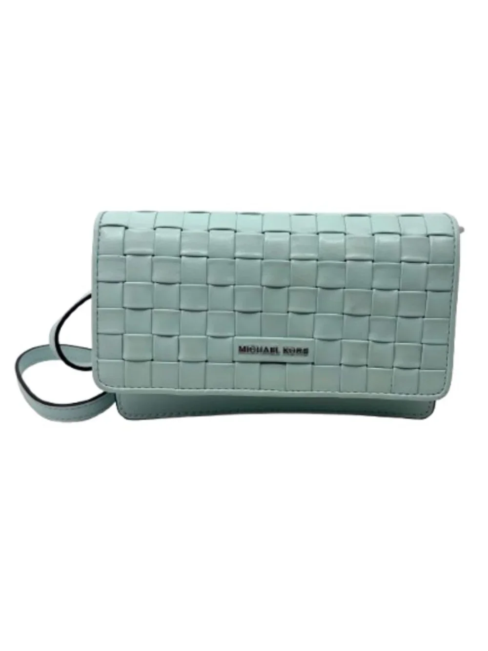 MICHAEL KORS~Jet Set Small Woven Leather Smartphone Convertible Crossbody Bag